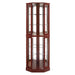 Giga six-shelf corner curio display cabinet with glass doors, mirrors, adjustable shelves, and integrated lighting.