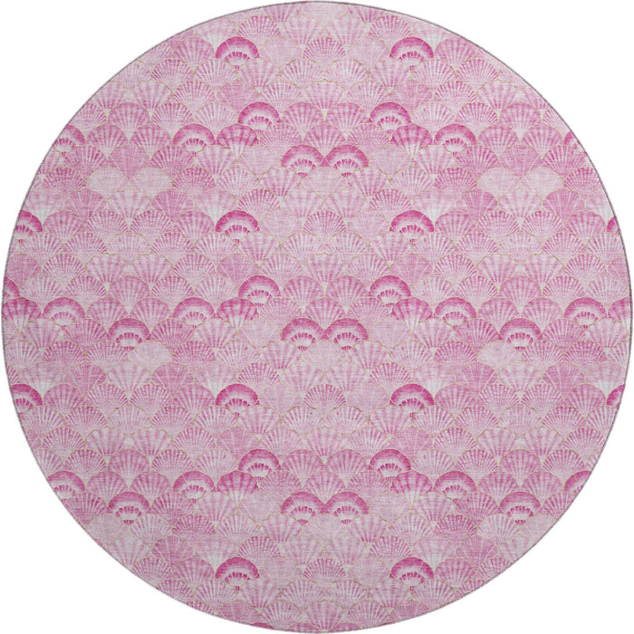 8' Geometric Washable Round Rug With UV Protection (645717) - Pink / Ivory