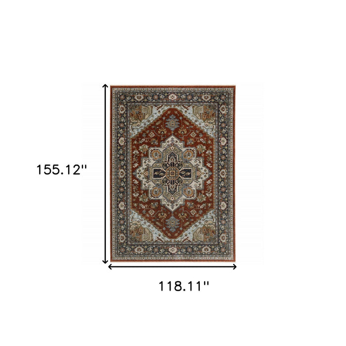 9.8' x 12.9' Oriental Power Loom Area Rug With Fringe - Blue And Beige