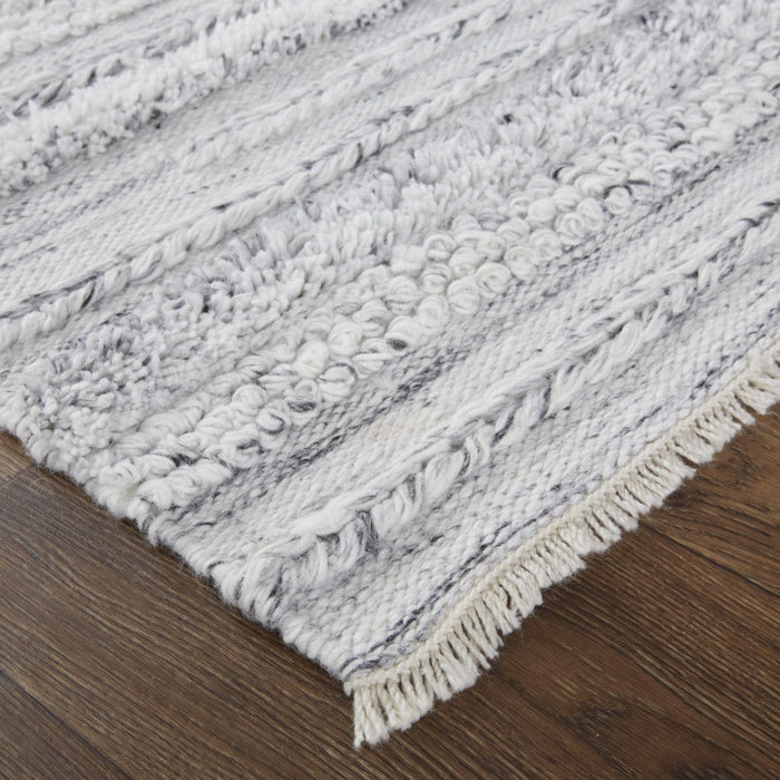 9' x 12' Striped Hand Woven Stain Resistant Area Rug - Gray Silver And Ivory