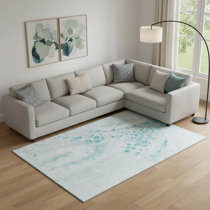 10' X 14' Abstract Washable Area Rug With UV Protection (708577) - Teal / Ivory