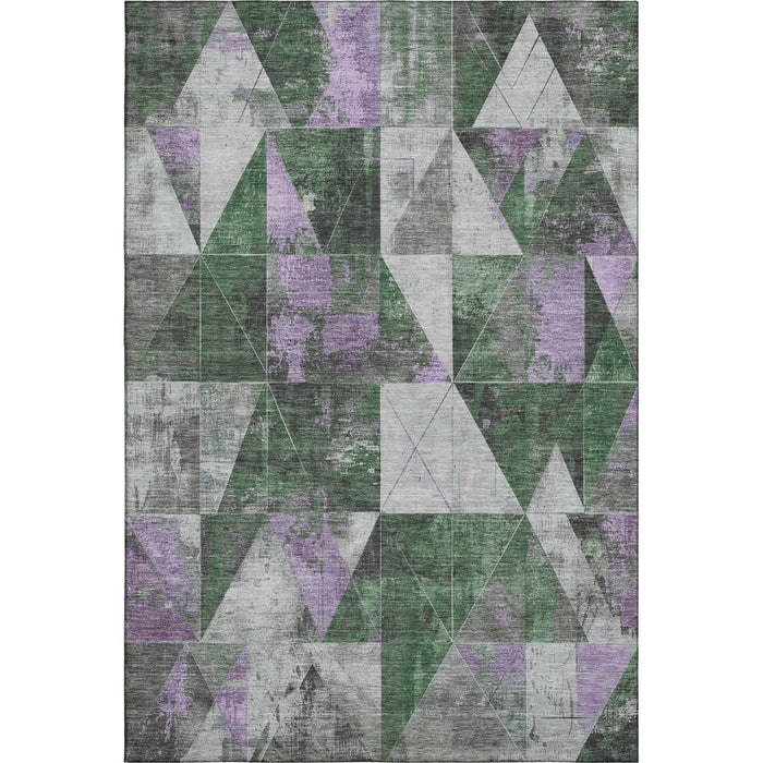 10' X 14' Geometric Washable Area Rug With UV Protection (706975) - Emerald / Purple