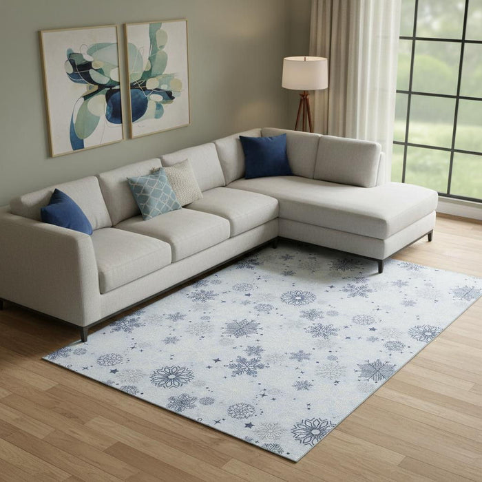 10' X 14' Abstract Geometric Washable Area Rug With UV Protection (702298) - Sky Blue / Ivory
