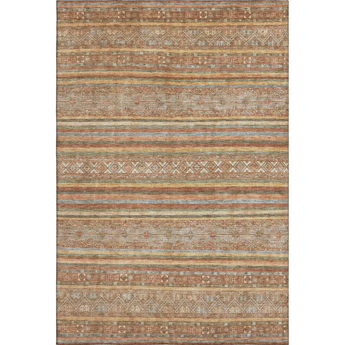 10' X 14' Striped Washable Area Rug With UV Protection (695828) - Terra Cotta / Gold / Gray