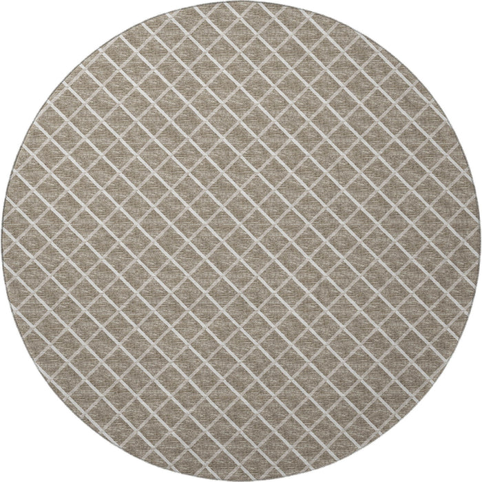 8' Geometric Washable Round Rug With UV Protection - Taupe / Ivory
