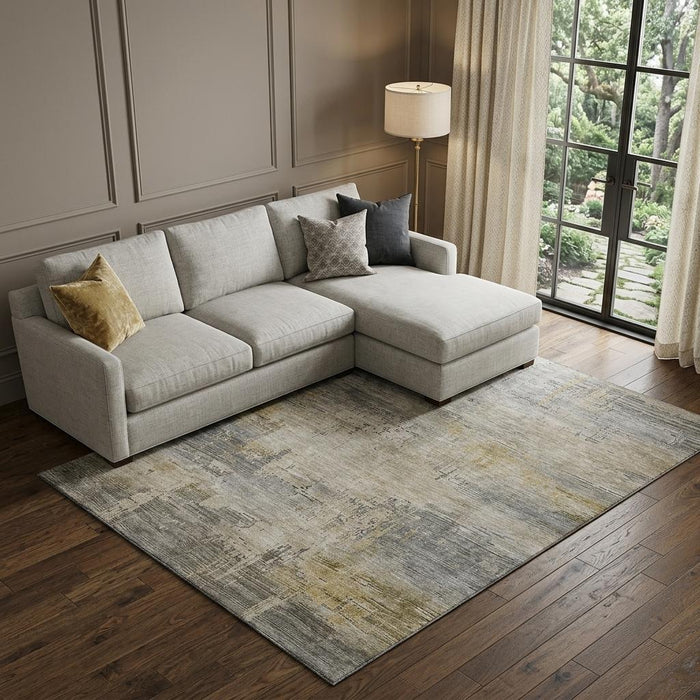 10' X 14' Abstract Washable Area Rug With UV Protection (696086) - Pewter / Wheat