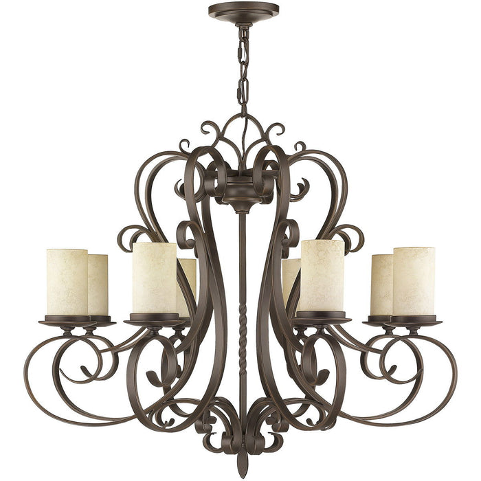 32" Eight Light Metal Dimmable Chandelier With Shades - Bronze