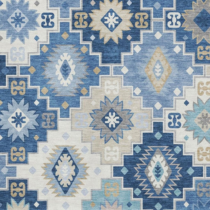 10' X 14' Geometric Washable Area Rug With UV Protection (718647) - Blue / Beige