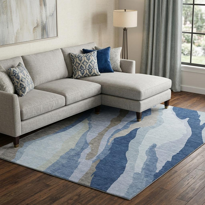 10' X 14' Abstract Washable Area Rug With UV Protection (682109) - Blue / Gray
