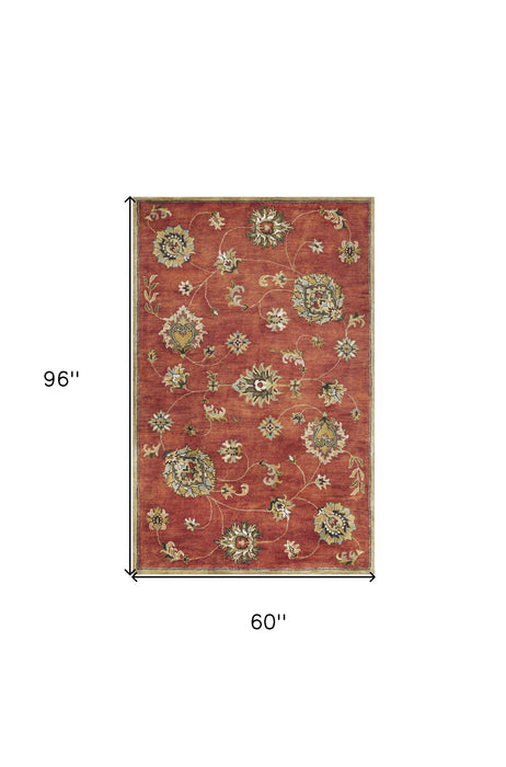5' x 8' Floral Vine Wool Indoor Area Rug - Sienna