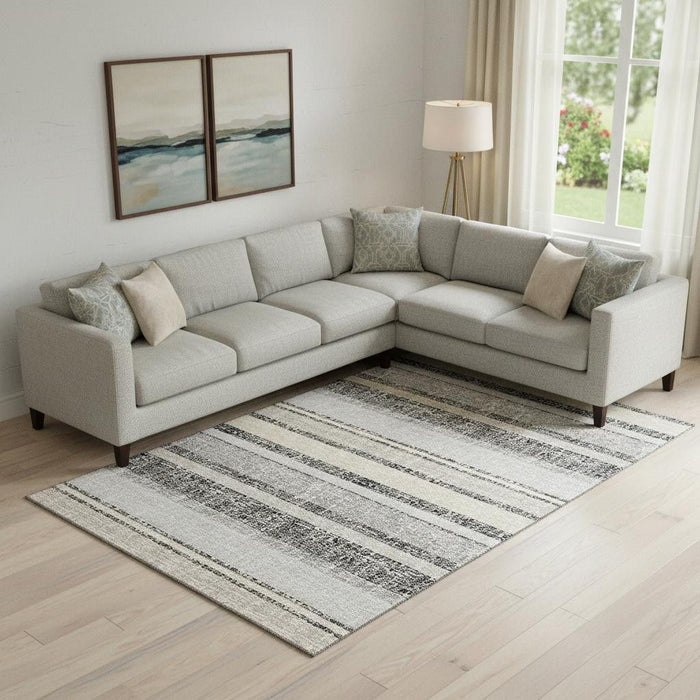 10' X 14' Striped Washable Area Rug With UV Protection (718587) - Black / Beige