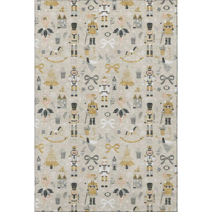 10' X 14' Floral Washable Area Rug With UV Protection (702443) - Beige / Gold / Gray