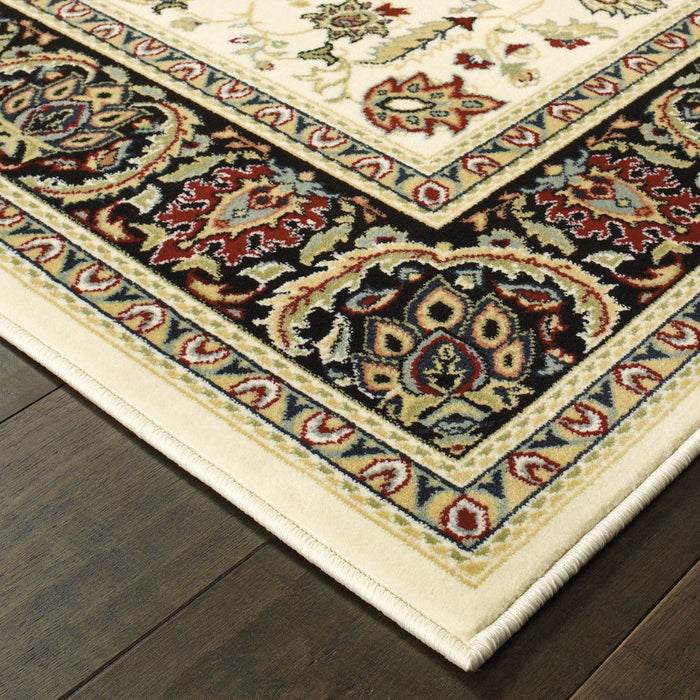 8' x 11' Oriental Power Loom Stain Resistant Area Rug - Ivory And Black