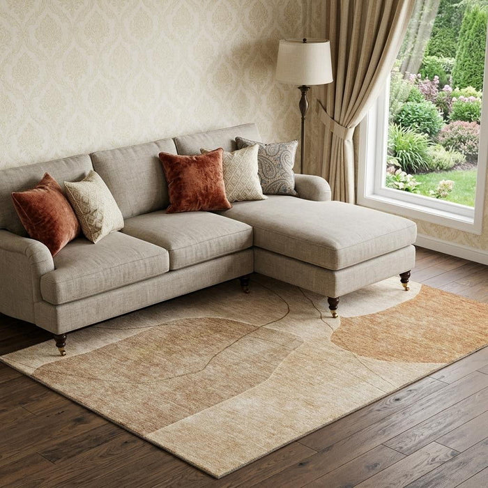 8' X 10' Abstract Washable Area Rug With UV Protection (655601) - Rust / Copper