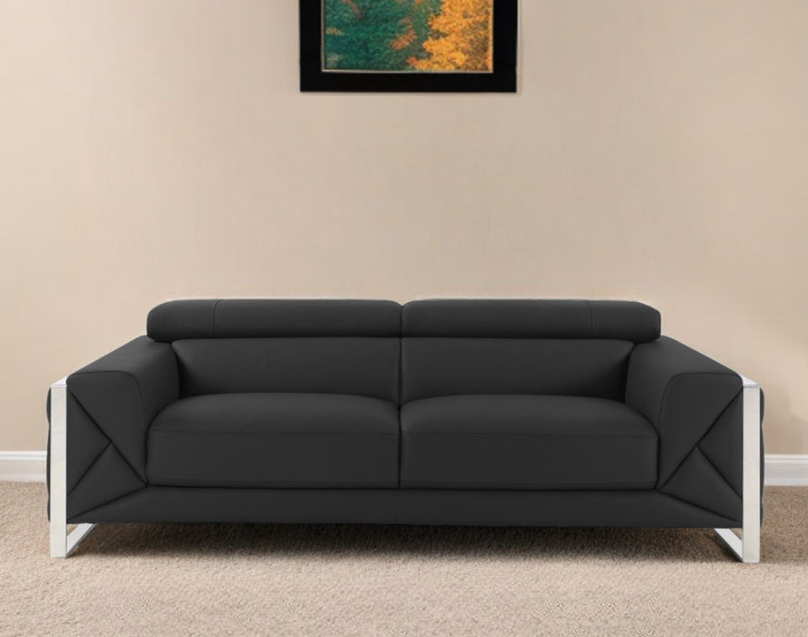 Italian Leather Sofa & Silver Legs - Gray