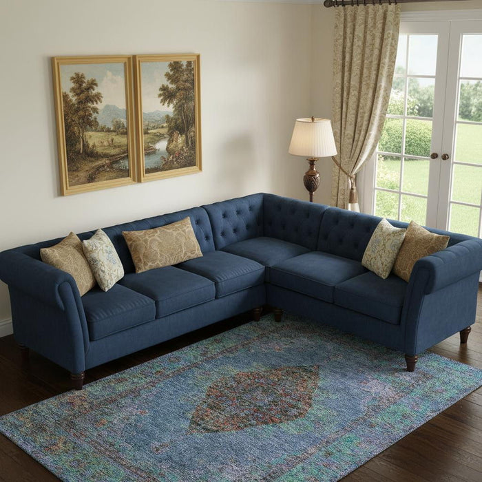 10' X 14' Medallion Washable Area Rug With UV Protection (714823) - Blue / Rust