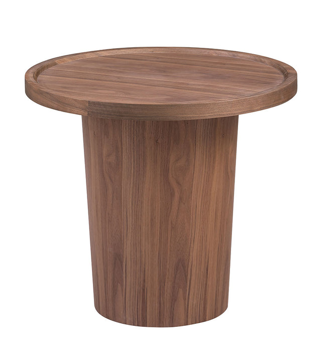 Modern All-Wood Lamp Table | Round Walnut Veneer End Table with Pedestal Base
