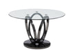 Evelyn contemporary glass top dining table by Chintaly with 51-inch round surface and triple ring steel base in graphite finish.