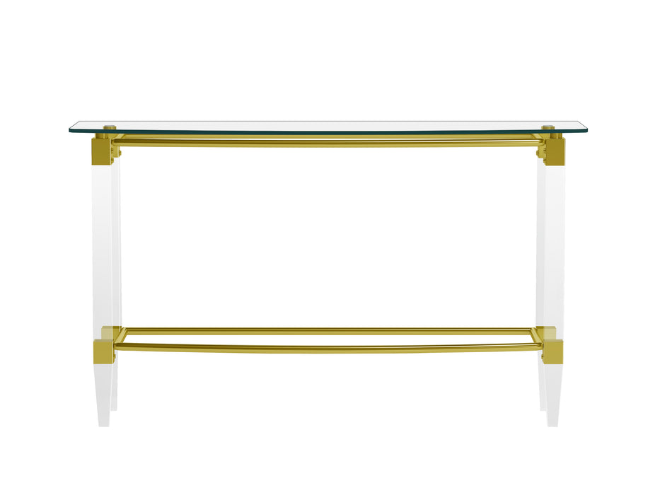 Rectangular Glass Sofa Table with Acrylic Legs & Gold Frame | Contemporary Console Table 52"