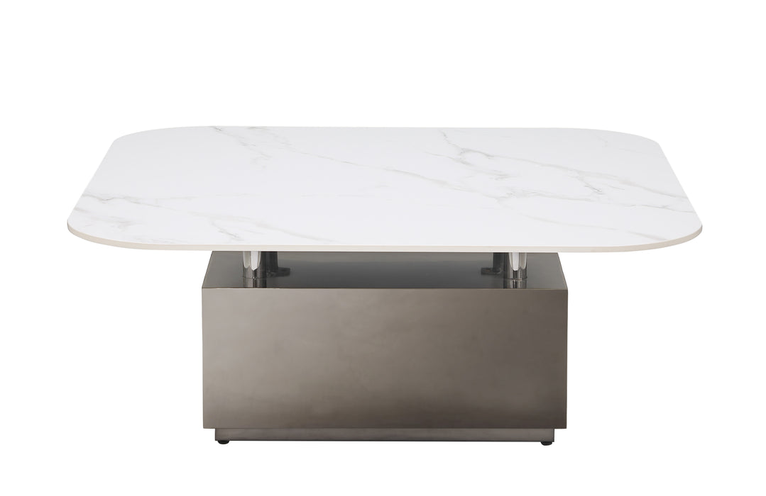 Contemporary Sintered Stone Top Coffee Table | Large Matte White & Graphite Cocktail Table 43"