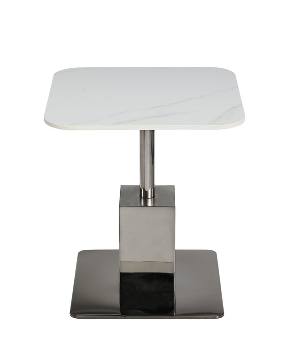 Contemporary Sintered Stone Top Lamp Table | Matte White & Graphite End Table 20"