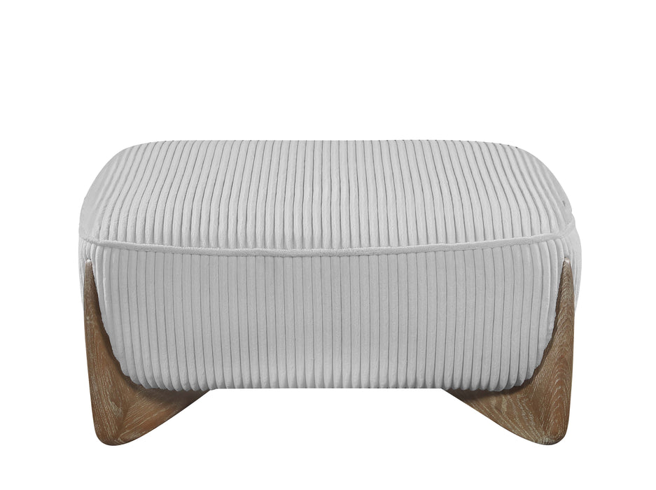 CHARLESTON Modern Oversized Ottoman | Gray Velvet Upholstery with Channel Tufting & Oak Gray Wooden Legs