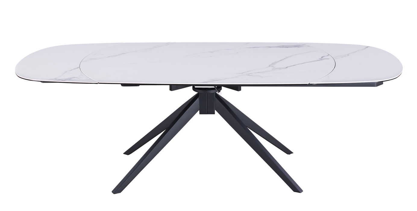 NICOLE Contemporary Extendable Dining Table | Matte White Ceramic Top with Matte Black Steel Base