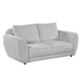 Gray fabric Charleston modern loveseat by Chintaly with channel tufting and gray wooden legs, stylish and comfortable seating.