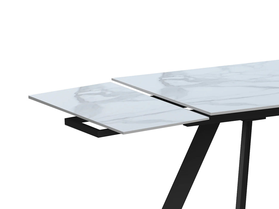 Chintaly Alexandra 5-piece dining set with extendable ceramic top table and steel base, modern contemporary design.