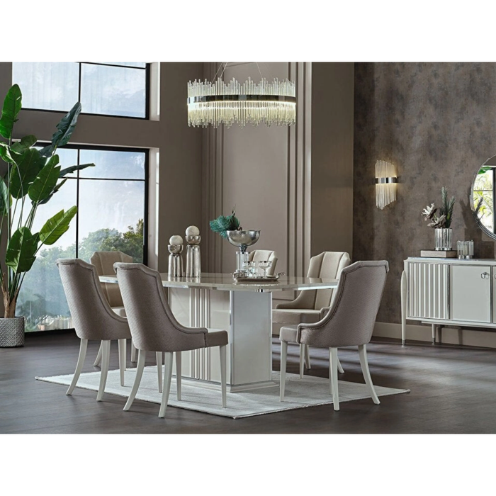 Bellona Gravita Dining Room Set Table, Expandable Dining Table, 6 Chairs, Buffet and Mirror
