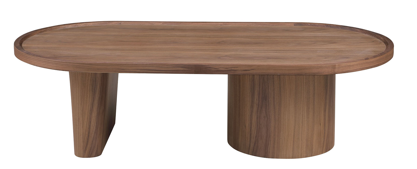 Modern All-Wood Oval Coffee Table | Walnut Veneer Cocktail Table with Pedestal Base