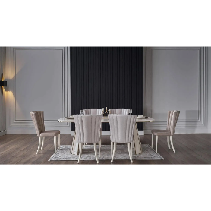 Bellona Plaza Dining Room Set Table, 6 Chairs, Buffet and Mirror