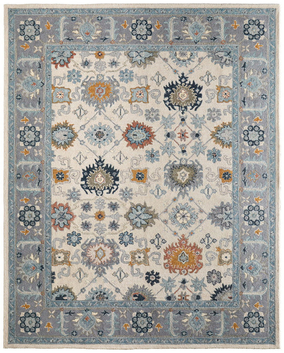 8' X 10' Wool Floral Hand Tufted Area Rug (722323) - Blue / Ivory