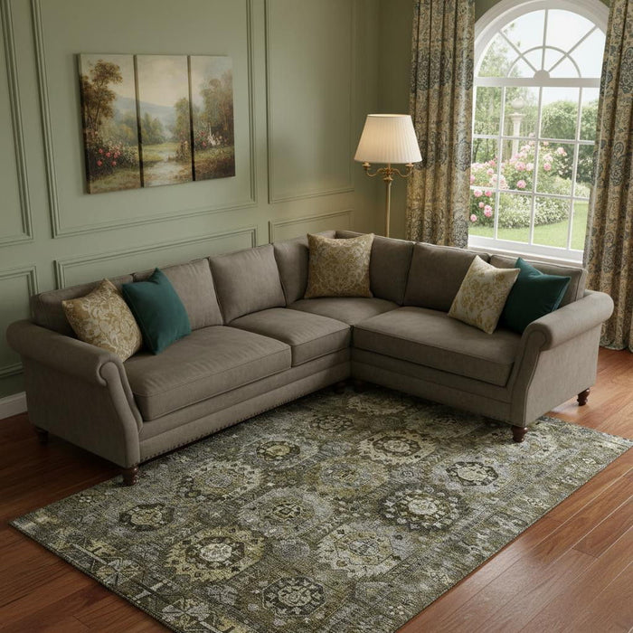 10' X 14' Medallion Washable Area Rug With UV Protection (714937) - Coffee / Charcoal
