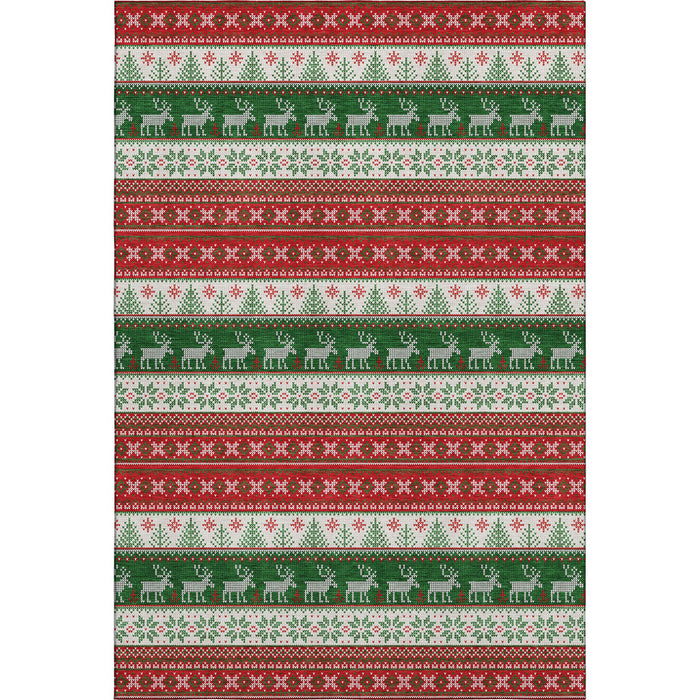 10' X 14' Abstract Geometric Washable Area Rug With UV Protection (701912) - Red / Green / Ivory