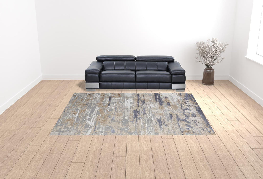 10' x 13' Abstract Power Loom Distressed Area Rug - Tan Orange And Ivory