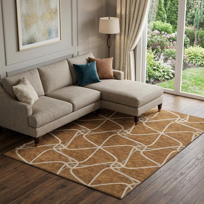 10' X 14' Geometric Washable Area Rug With UV Protection (675390) - Rust / Ivory
