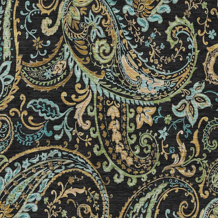 10' X 14' Paisley Washable Area Rug With UV Protection (647956) - Black / Blue / Green