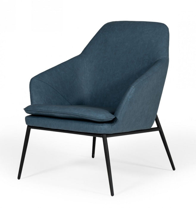 Faux Leather And Black Metal Modern Armchair - Dark Teal