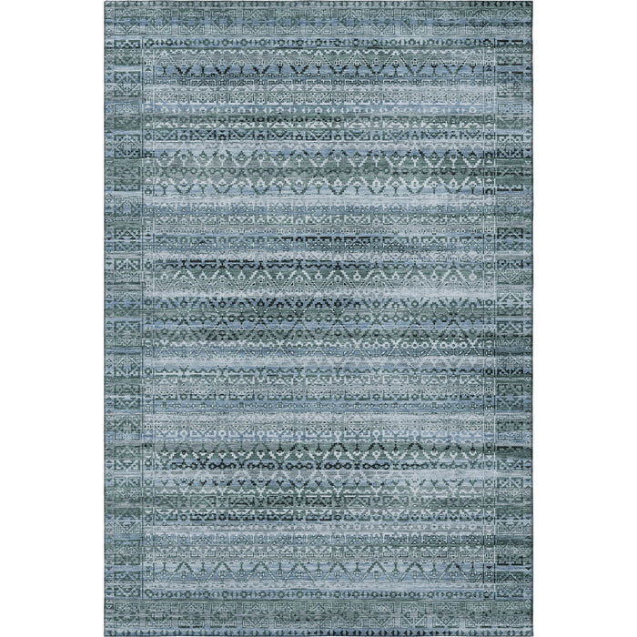 10' X 14' Striped Washable Area Rug With UV Protection (717809) - Sage / Blue