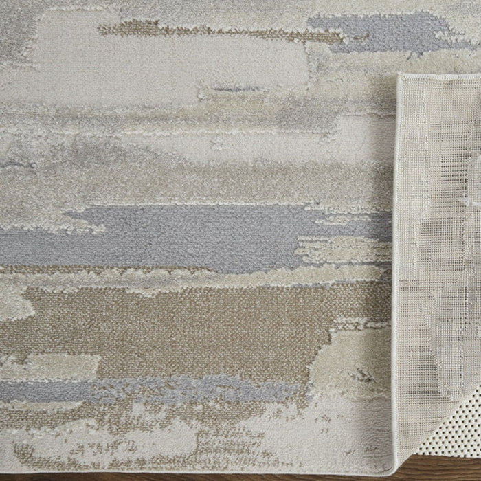 9' x 12' Abstract Power Loom Distressed Area Rug - Ivory And Brown