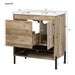 Giga bathroom vanity cabinet with sink, sliding drawer, soft closing door, open shelf, made of natural wood.