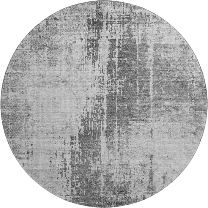 8' Transitional Abstract Washable Round Rug With UV Protection - Silver