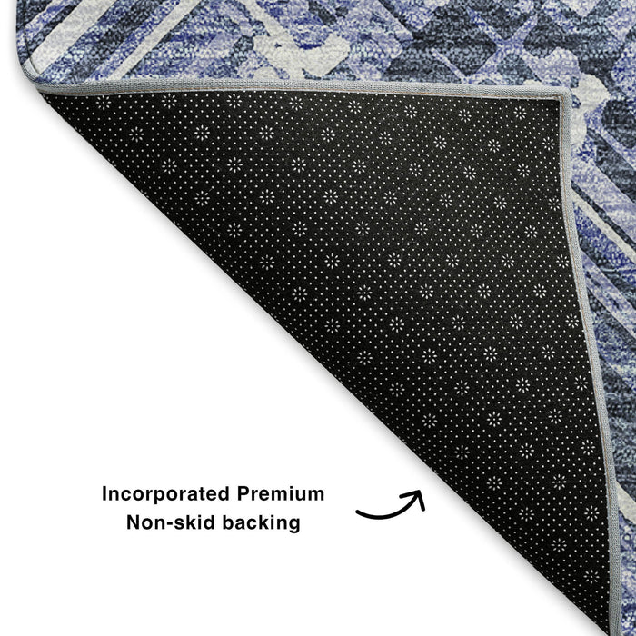 10' X 14' Chevron Washable Area Rug With UV Protection (652887) - Blue / Ivory