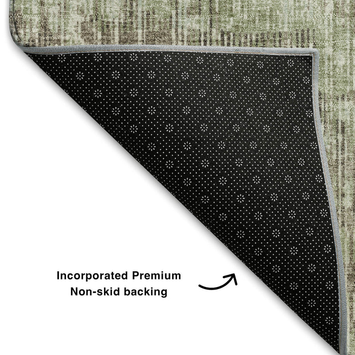 10' X 14' Geometric Washable Area Rug With UV Protection (710465) - Fern Green / Taupe