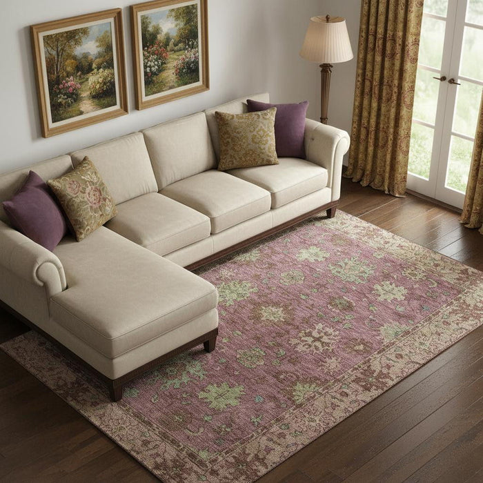 10' X 14' Oriental Washable Area Rug With UV Protection (716581) - Pink / Beige