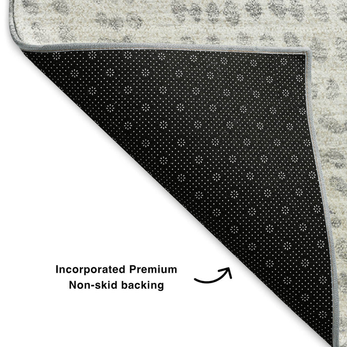 9' X 12' Diamond Washable Area Rug With UV Protection (650613) - Silver / Ivory
