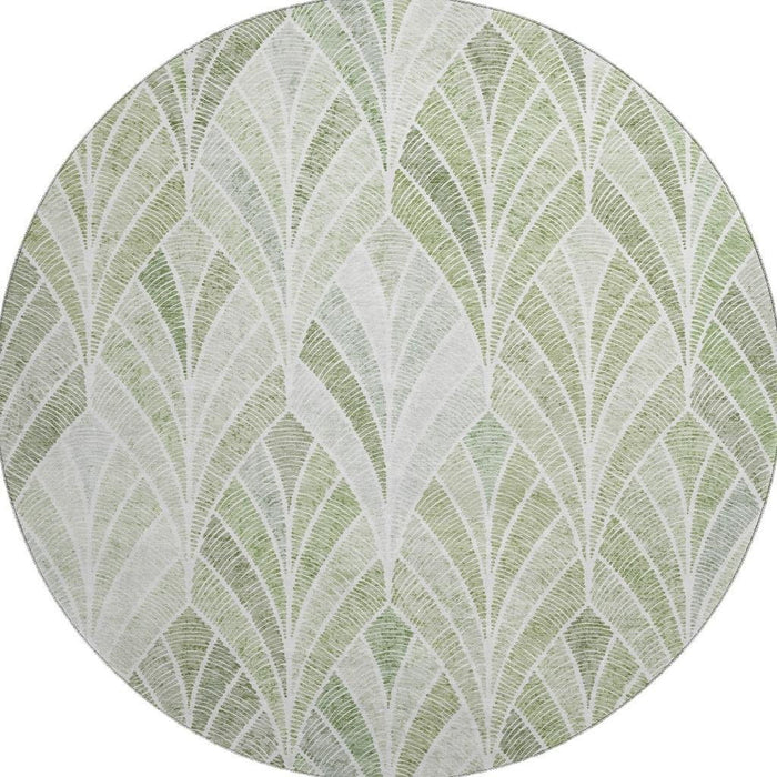 8' Geometric Washable Round Rug With UV Protection (667620) - Sage / Ivory