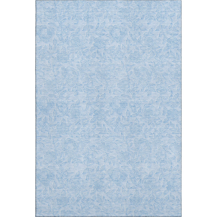 10' X 14' Floral Washable Area Rug With UV Protection - Sky Blue / Ivory