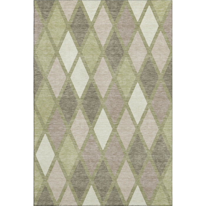 10' X 14' Geometric Washable Area Rug With UV Protection (670447) - Artichoke Green / Taupe / Ivory